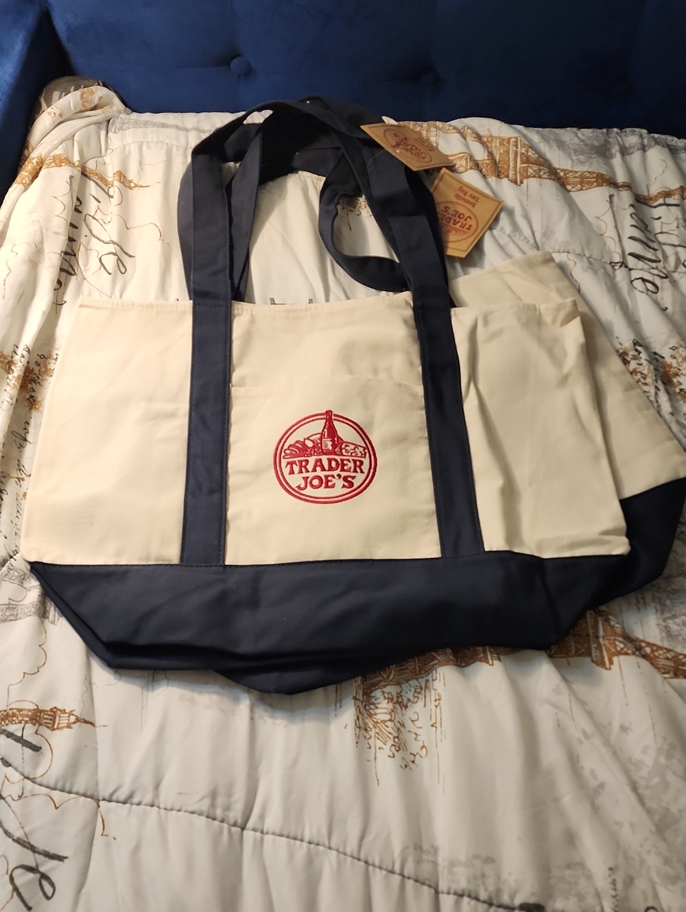 Trader Joe's Canvas Tote Bag - Navy & Cream
